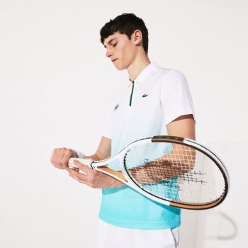 Lacoste SPORT Roland Garros Zip-Front Performance Polo Shirt Pánské - Šortky Bílé / Tyrkysové / Zele